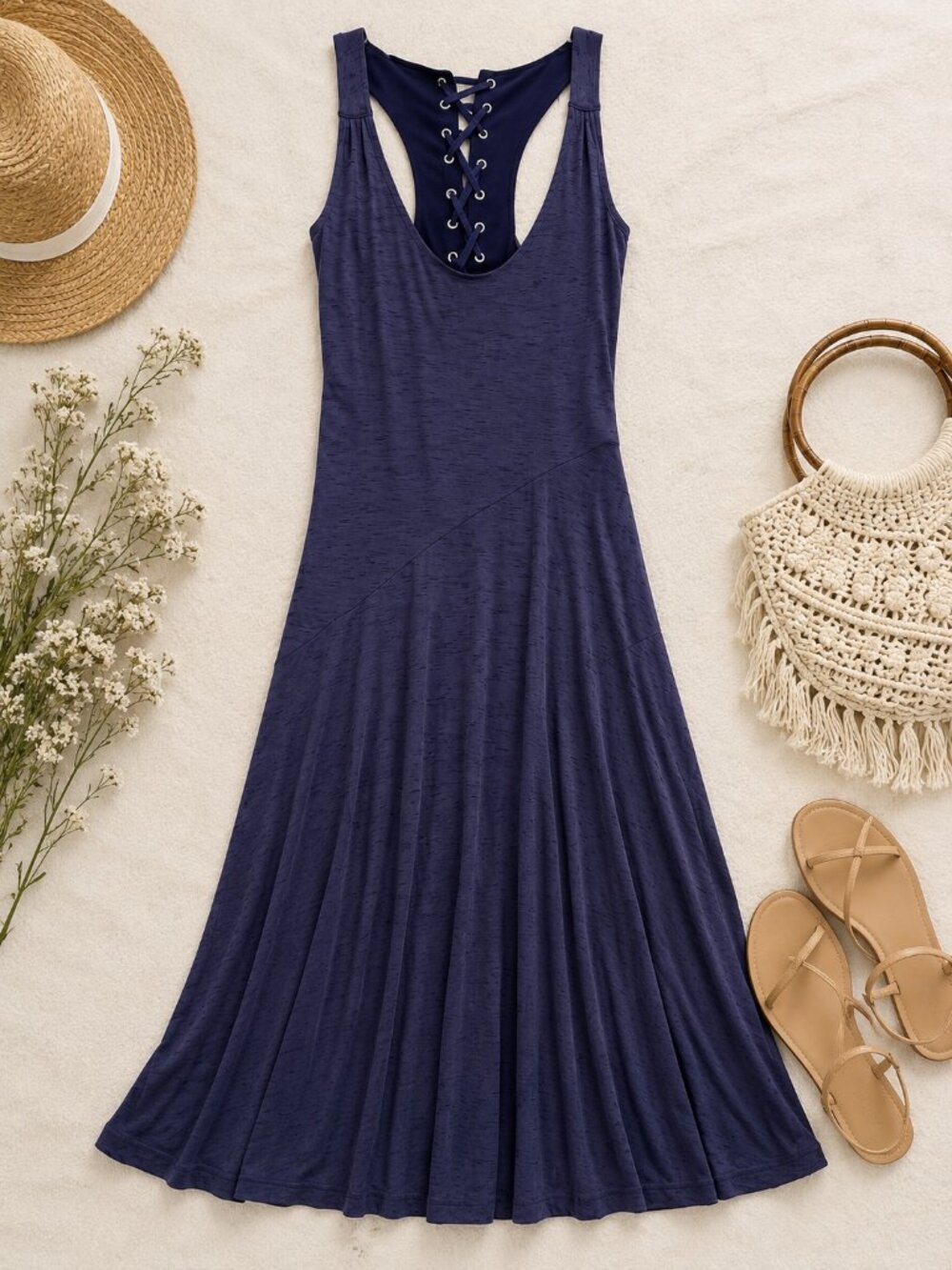 Maeve Navy Lace-Up Back Maxi Dress Size XS